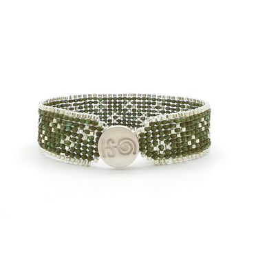 Brazalete Telar Plata Delgado Miniflor Turquesa T